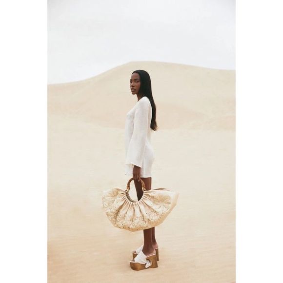 NWT Cult Gaia Womens Naomi Ivory Lace Up Sheer Swim Top Cover-Up L - Picture 3 of 10